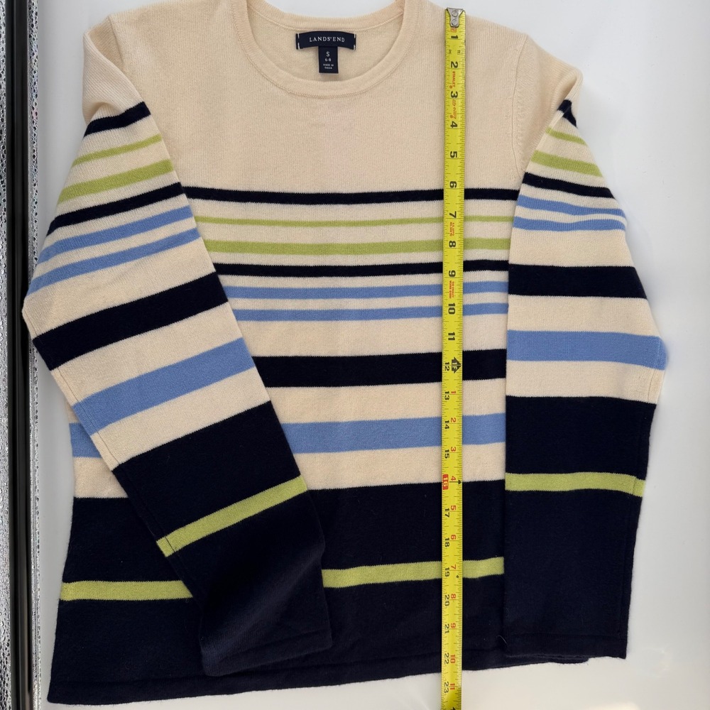 Lands' End 100% Cashmere Sweater Women's Small Striped Crewneck Soft Luxury Knit - Picture 6 of 6